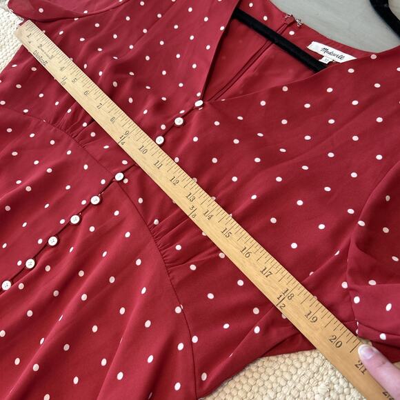 Madewell Red White Polka Dot Button Front Swing Dress Sz 12 - Picture 8 of 10